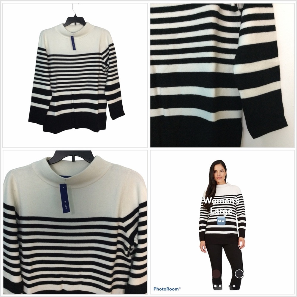 Ladies Apt. 9 Large 12 - 14 Crewneck Sweater Striped Black White Long Sleeve NWT